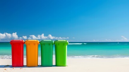 Sustainable Shoreline: Recycling Bins by the Beach with Ocean View for Coastal Conservation