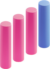 Four pink and blue cylinders arranged in a row.