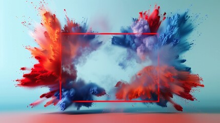 Product display frame with colorful powder paint explosion. Generative ai
