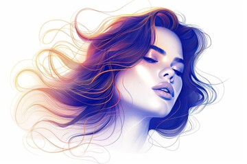 Ethereal portrait of a woman with flowing hair and pastel hues, showcasing delicate beauty and serene elegance in a dreamy, digital artwork