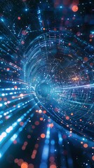 Obraz premium Flying Through Emerging Digital Structures - Blue, Loopable - Data Network, Virtual Reality, Quantum Computing 