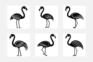flamingo silhouettes set vector