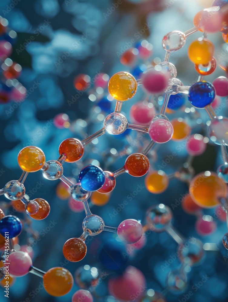 Poster a 3d rendering of a molecular structure. ai.