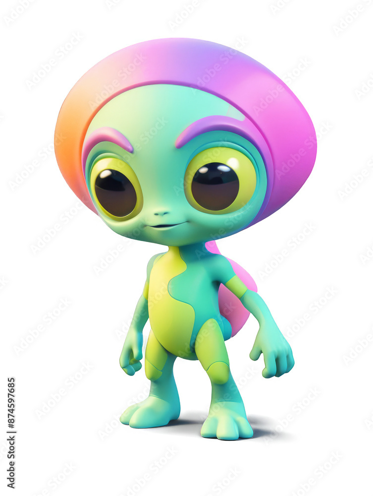 Poster Cute and colorful 3D alien character. Transparent background. AI.