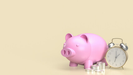 The piggy bank and clock for earn and saving concept 3d rendering.