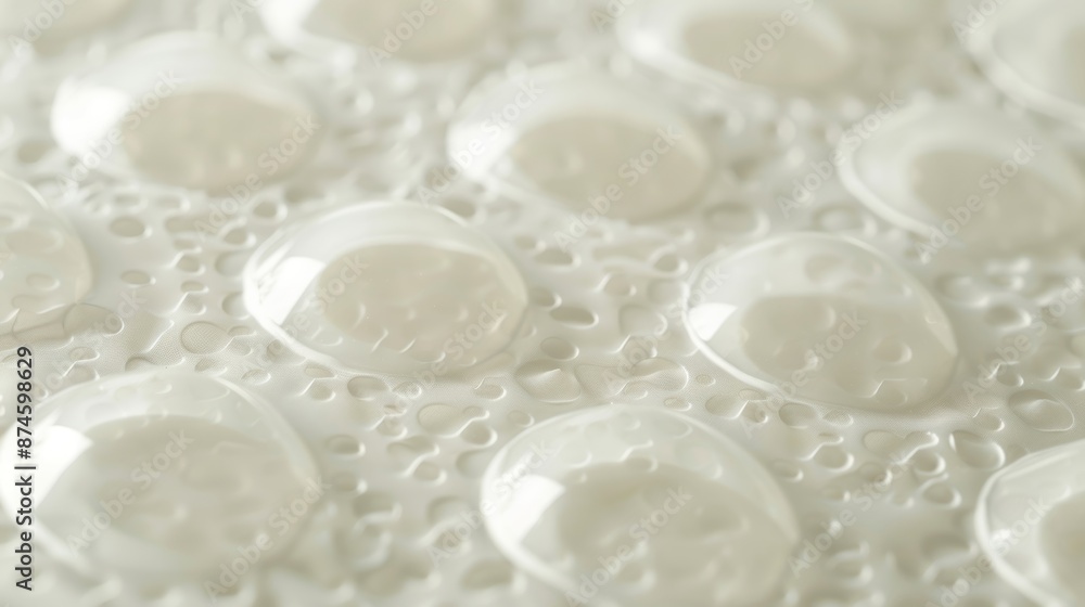 Poster a minimalist design of single bubble wrap circles spaced evenly on a solid background evoking a nost