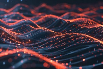 Futuristic technology wave. Digital cyberspace. Abstract wave with moving particles on background. Big data analytics