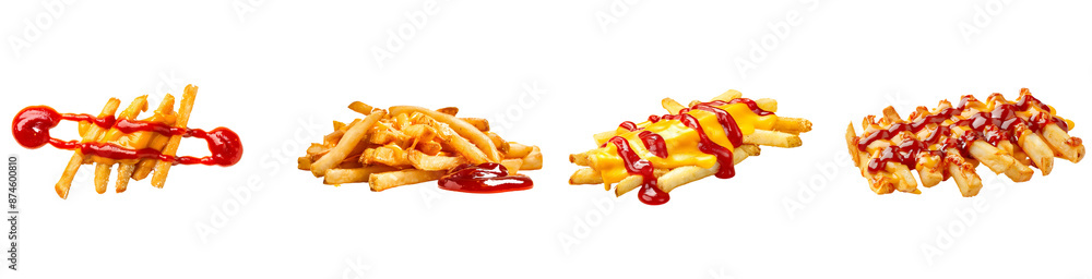 Sticker a set of french fries with sauce isolated on transparent background, png