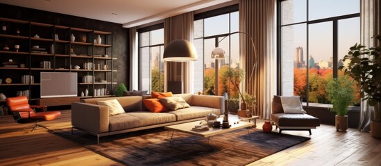 Modern Living Room with Stunning City View