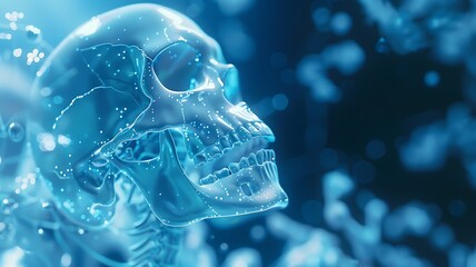 Obraz premium Futuristic Transparent Human Skull with Glowing Blue Particles