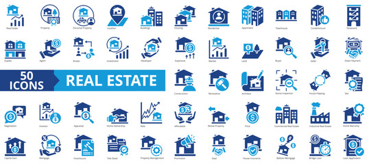 Real estate icon collection set. Containing property, personal, location, buildings, housing, residential, apartment icon. Simple flat vector.