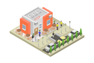 Modern coffee shop isometric