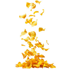 Naklejka premium Falling potato chips isolated on white background
