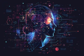 Obraz premium ig data technology and data science illustration. Data flow concept. Querying, analysing, visualizing complex information. Neural network for artificial intelligence. Data mining. Business analytics