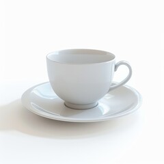 Obraz premium White porcelain teacup and saucer, isolated on white background. Simple and elegant design, perfect for serving tea or coffee