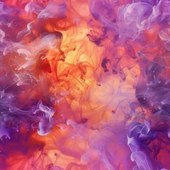 Fototapeta premium Bright purple and orange ink clouds in water, seamless tile pattern
