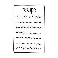 Hand drawn stylized cooking recipe card or template, doodle style vector outline for coloring book