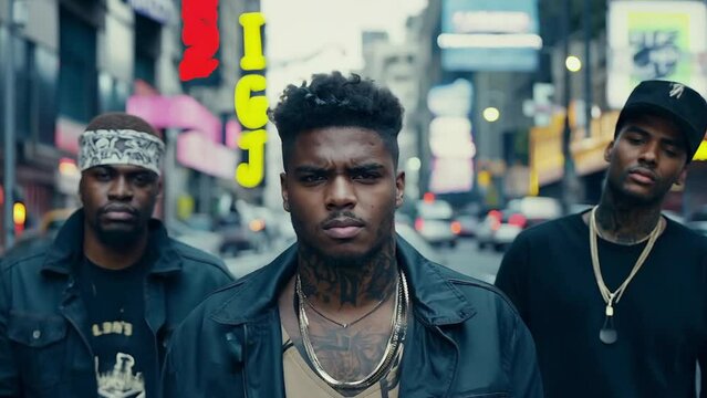 Young black men portrait on a city street