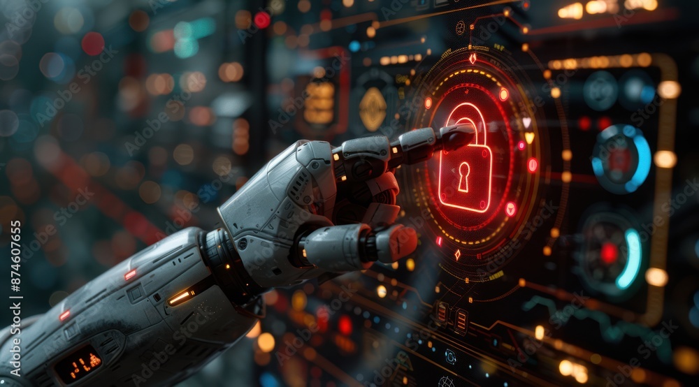 Poster robotic hand interacting with a digital security interface
