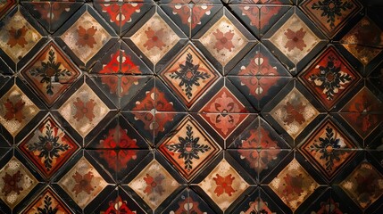 A photograph of a patterned tile floor