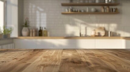 Fototapeta premium minimalist wooden kitchen island generative ai