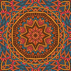 Abstract Festive Mandala vintage indian textile ethnic seamless pattern ornamental. Vector colorful aztec geomertric art background