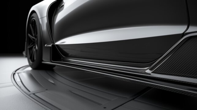 A detailed image of a side skirt made from sy ABS plastic featuring deep indents and lines that give a sense of depth and a dynamic appearance.