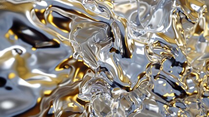 abstract 3d render of gold and silver mixing, dramatic, hyperrealistic