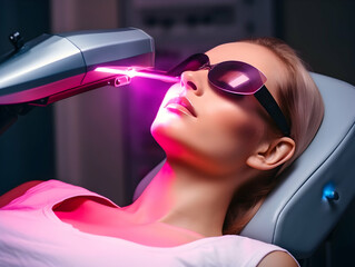 Laser Treatment, Laser epilation and cosmetology, ultrasound face treatment in medical spa center, Doctor doing laser face and hair removal treatment, skin care concept by using laser
