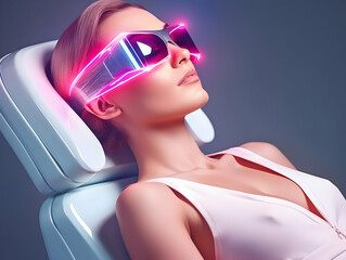 Fototapeta premium Laser Treatment, Laser epilation and cosmetology, ultrasound face treatment in medical spa center, Doctor doing laser face and hair removal treatment, skin care concept by using laser