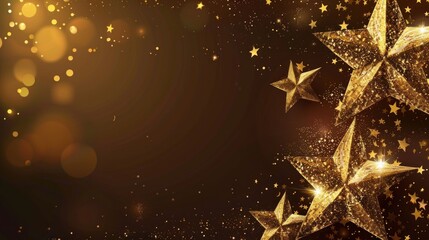 Fototapeta premium Golden Stars on a Sparkling Brown Background