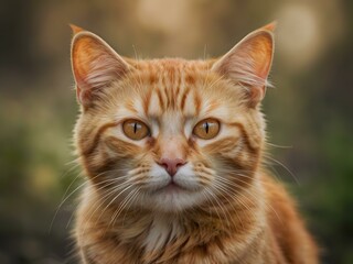 Fototapeta premium orange cat with blur background, orange cat is sitting and looking