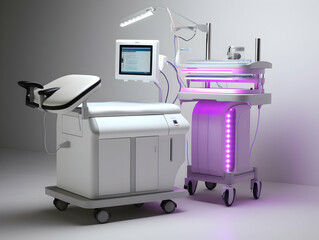 Laser Treatment, Laser epilation and cosmetology, ultrasound face treatment in medical spa center, Doctor doing laser face and hair removal treatment, skin care concept by using laser