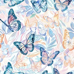 Fototapeta premium Detailed Butterfly and Floral Repeat Wallpaper