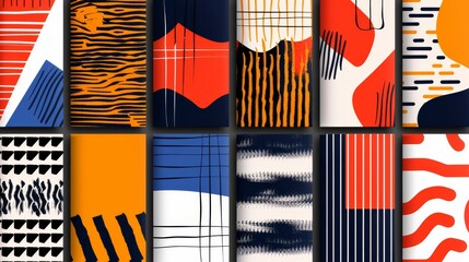 A collection of abstract geometric patterns and bold colors reflecting current trends in modern graphic design and digital art