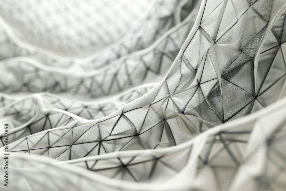 Poster mesh or net with lines and geometrics shapes detail.3d illustration