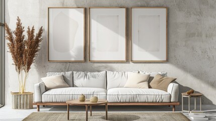 Living room design with blank poster on the wall. generative ai