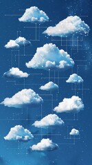 Multiple cloud symbol vector illustration, 2D cloud, 3D cloud, multi-cloud work connected data.