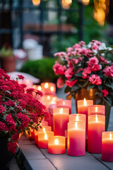 Cozy Patio with Candles and Flowers for Evening Relaxation