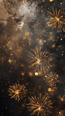 Naklejka premium Silvester 2023, New Year's Eve, New Year, Festival Party celebration holiday backgrounds - Golden firework fireworks on dark night sky stock photo