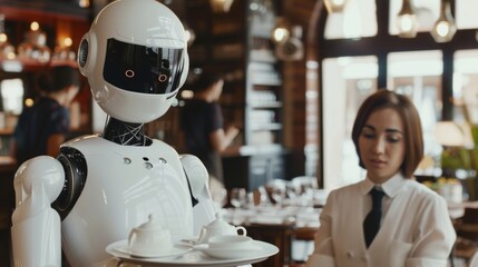 The waitstaff move robotically around the alienated customers their smiles unnervingly wide and their eyes empty