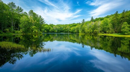 Obraz premium Quiet place surrounded by green trees generative ai