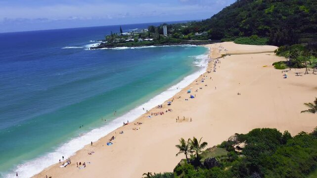4K drone video of the island of Hawaii over the beaches of Lihue, Kauai. Near Waikiki Beach, Na Pali Coast, Haleakala National Park, Moloka'i's Kalaupapa