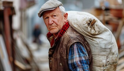 Mature employee struggling with heavy load of construction materials, suffering work related injury