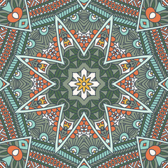 Abstract ethnic seamless pattern tribal background. Mandala geometric print. Vector medallion folk design in pastel colors