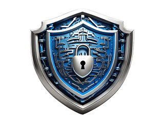 A sleek and modern 3D internet security badge isolated on a white or transparent background.  