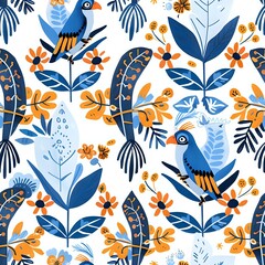Intriguing Parrot and Tropical Elements Repeat Design