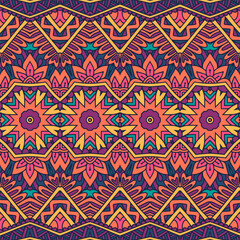 Abstract geometric doodle mandala flower seamless pattern ornamental. Textile tribal ethnic print vector