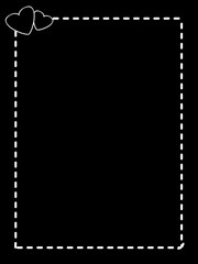 White dashed line frame with heart on black background