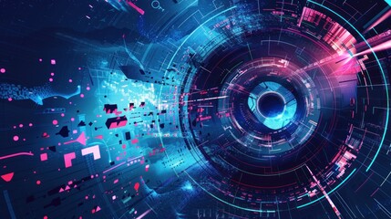 Fototapeta premium Futuristic digital circular computer graphic with a bright red and blue light